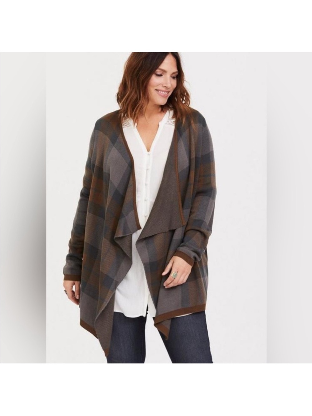Torrid Outlander Collection Plaid Draped Open-Front Cardigan